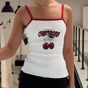 Cherrie Ties Shirred Graphic Top White