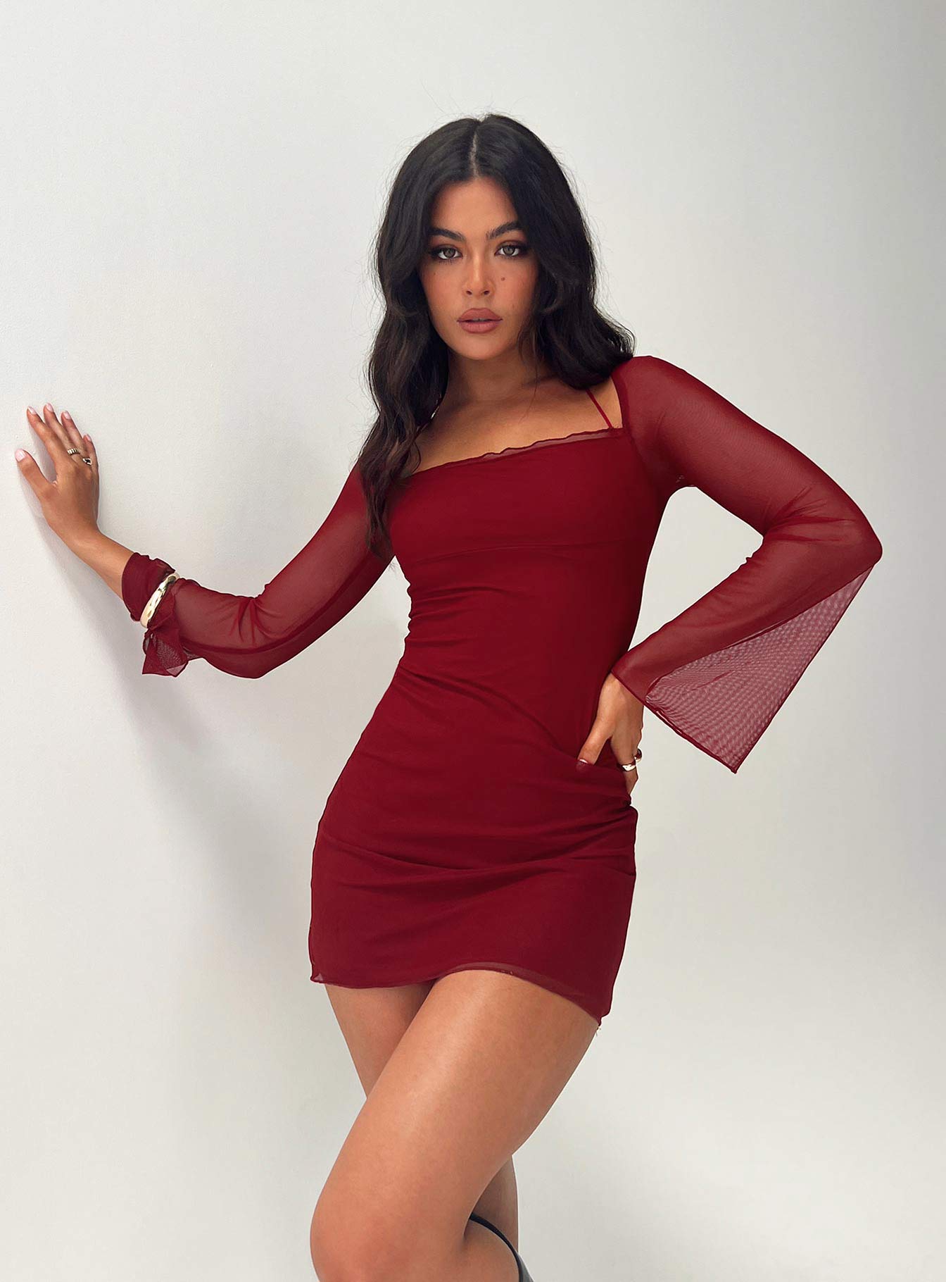 Bilbao Long Sleeve Mini Dress Burgundy - Image 6
