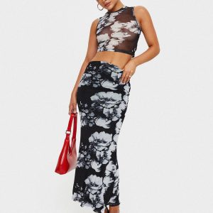 Missed Out Mesh Midi Skirt Black