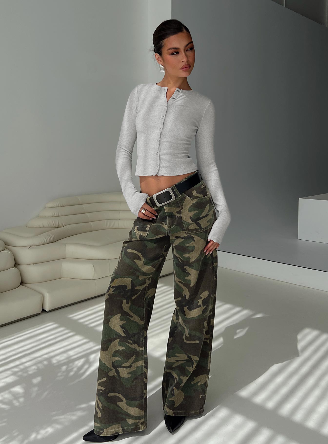 Briony Mid Rise Wide Leg Jeans Camouflage
