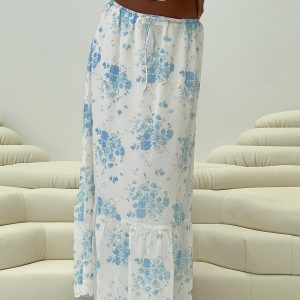 Modern Girl Maxi Skirt White / Blue Floral