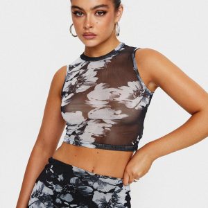 Missed Out Mesh Top Black