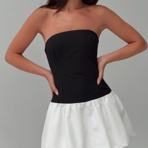 Delicacies Bubble Hem Mini Dress Black / White
