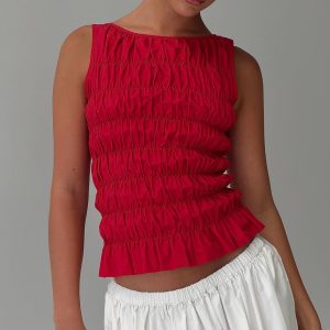 Marleene Shirred Top Red