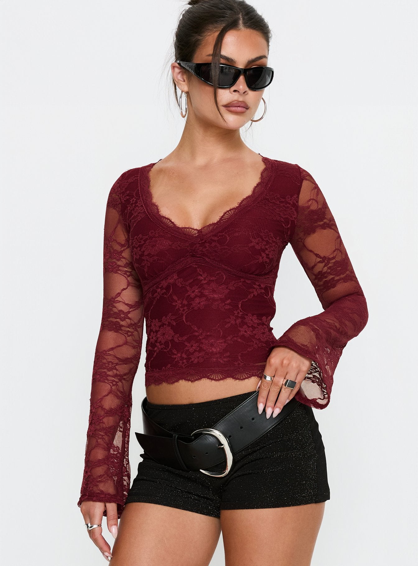 Pitter Long Sleeve Top Burgundy - Image 2