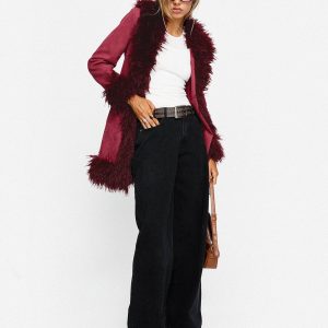 Josefina Faux Fur Detail Jacket Wine