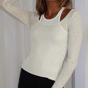 Ceyla Layered Long Sleeve Top White / Stripe