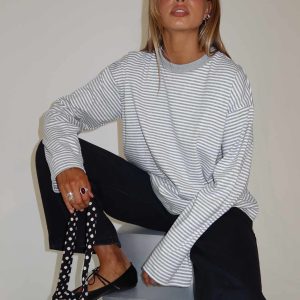 Settle Down Long Sleeve Top Grey / White Stripe