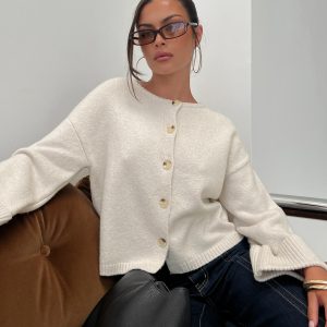 Shinead Cuffed Knit Cardigan White