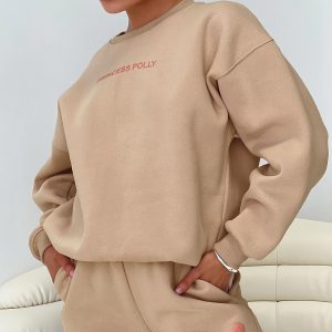 Princess Polly Crew Neck Sweatshirt Bubble Text Sand/ Pink