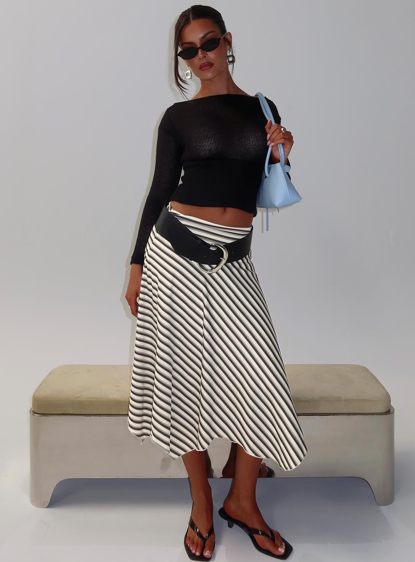 Cobee Asymmetrical Midi Skirt Multi Stripe - Image 2