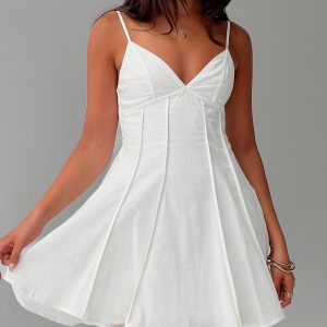 Libertie Pleat Mini Dress White
