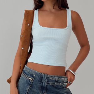Baseline Square Neck Rib Tank Top Light Blue