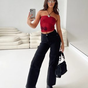 Thomson High Rise Wide Leg Cargo Jeans Black