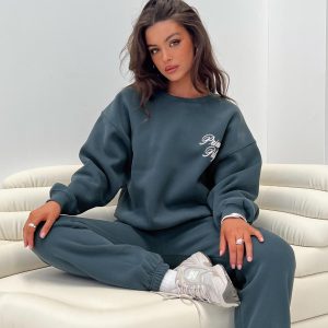 Princess Polly Crew Neck Sweatshirt Cursive Text Navy / White