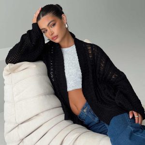 Abner Cable Cardigan Black