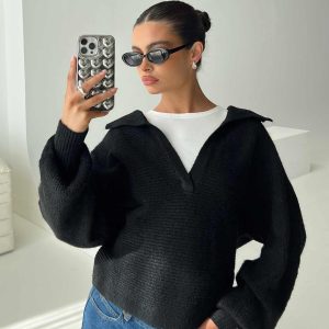 Bella Notched Neck Sweater Black