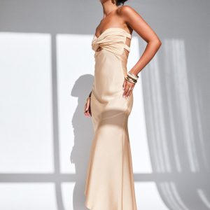Stand A Chance Twist Detail Maxi Dress Champagne