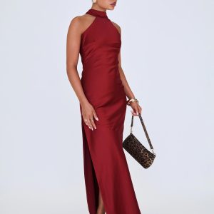 Mordecai Halter Maxi Dress Burgundy