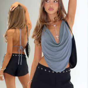 Anetta Cowl Halter Top Blue