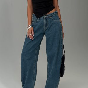 Juda Mid Rise Barrel Leg Jeans Mid Blue Wash