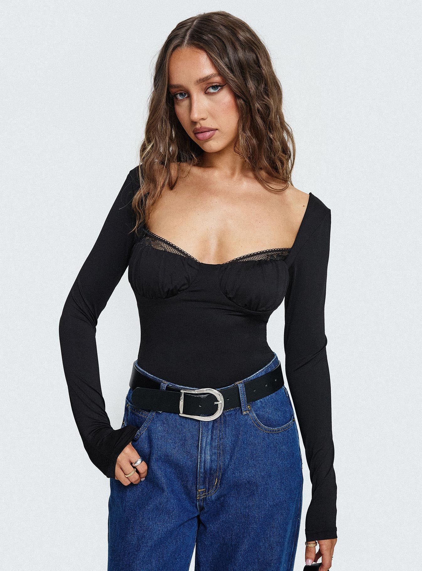 Peekaboo Long Sleeve Bodysuit Black