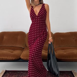 Nellie Maxi Dress Burgundy Polka Dot