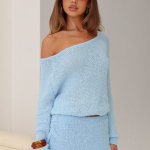 Ravira Wide Neck Knit Sweater Blue