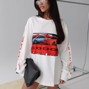 Dodge Electric Muscle Long Sleeve Graphic Top White