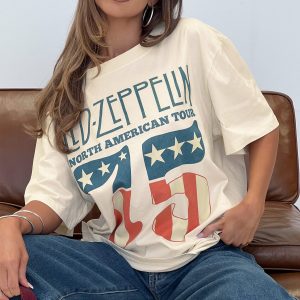 4th July Led Zepplin Oversized Tee White