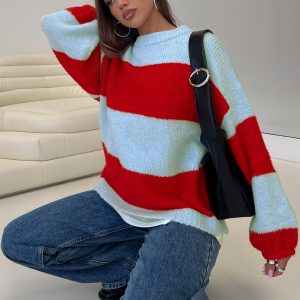 Bastien Crew Neck Knit Sweater Blue / Red