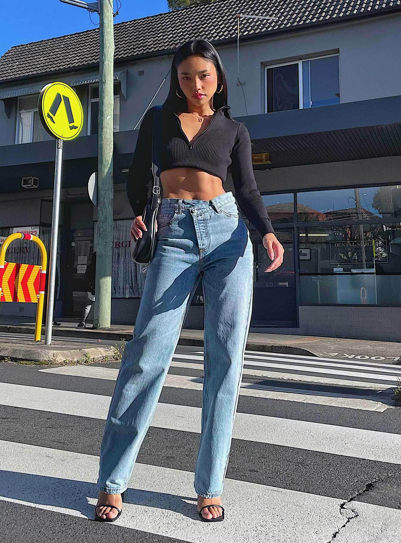 Holly Asymmetric Straight Leg Jean Light Wash Denim - Image 5