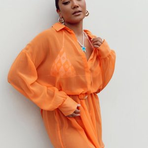 Hennie Long Sleeve Mini Dress Orange