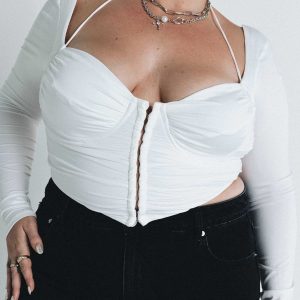 Galyn Long Sleeve Top White Curve