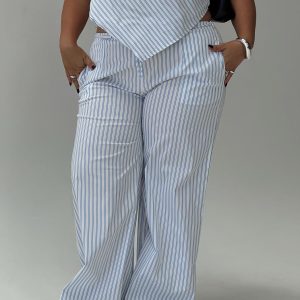 Collied Low Rise Pants Blue / White Stripe Curve