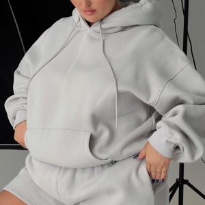 Princess Polly Hooded Sweatshirt Puff Text Grey Curve