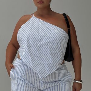 Collied Asymmetric Top Blue / White Stripe Curve
