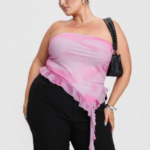 Travessa Asymmetric Tube Top Pink Curve