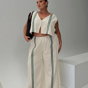 Telling Lies Pants White / Green Curve