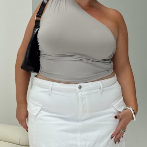 Zakai Cargo Denim Mini Skirt White Denim Curve