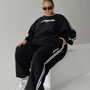 Princess Polly Track Pants Stripe Black / White Curve