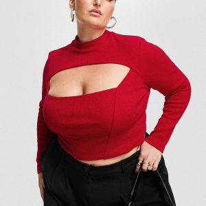 Cathey Long Sleeve Corset Top Red Curve
