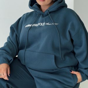 Princess Polly Hooded Sweatshirt Block / Cursive Text Slate Curve