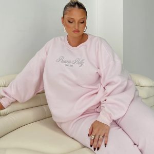 Princess Polly Crew Neck Sweatshirt Script Baby Pink / Grey Curve