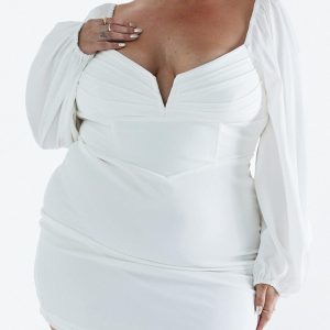 Zoella Long Sleeve Mini Dress White Curve