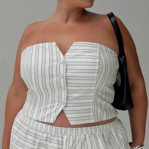 Freddle Strapless Top White Stripe Curve