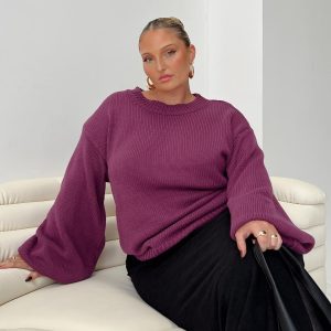 Harmony Balloon Sleeve Knit Sweater Burgundy Curve