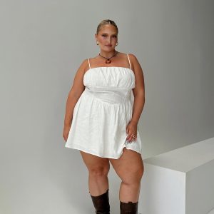 Slow Dance Linen Blend Mini Dress White Curve