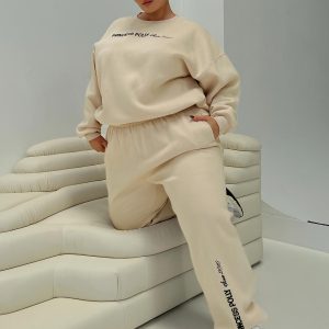 Princess Polly Track Pants Block / Cursive Text Stone Curve
