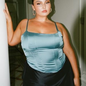 Zora Satin Corset Top Blue Curve